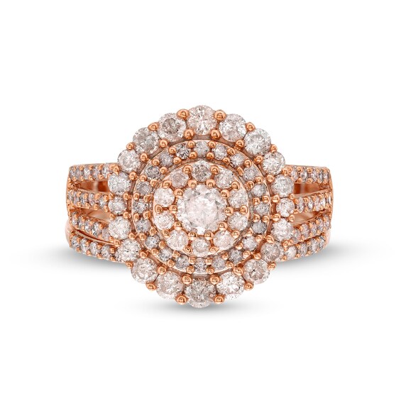 1-1/2 CT. T.w. Diamond Triple Row Scallop Frame Bridal Set in 10K Rose Gold