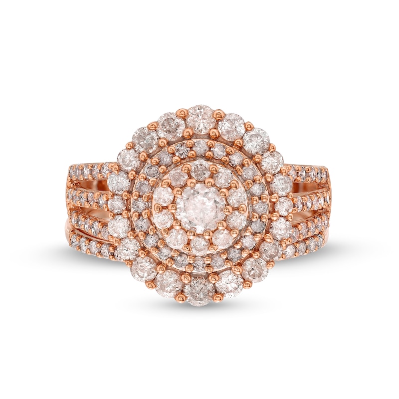 Main Image 4 of 1-1/2 CT. T.W. Diamond Triple Row Scallop Frame Bridal Set in 10K Rose Gold