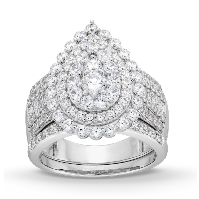 Main Image 1 of 2-1/4 CT. T.W. Pear Multi-Diamond Scallop Teardrop Frame Bridal Set in 10K White Gold