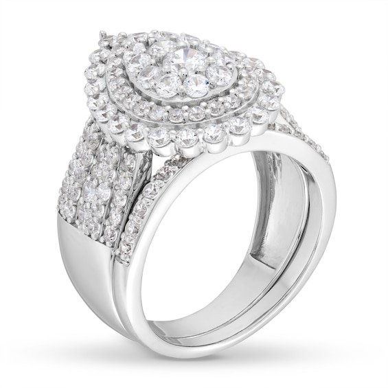 2-1/4 CT. T.w. Pear Multi-Diamond Scallop Teardrop Frame Bridal Set in 10K White Gold