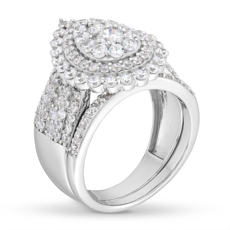 Main Image 3 of 2-1/4 CT. T.W. Pear Multi-Diamond Scallop Teardrop Frame Bridal Set in 10K White Gold