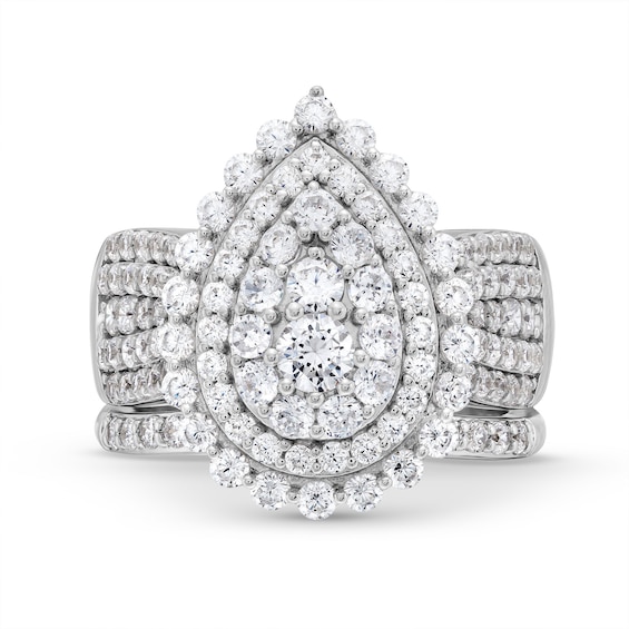 2-1/4 CT. T.w. Pear Multi-Diamond Scallop Teardrop Frame Bridal Set in 10K White Gold