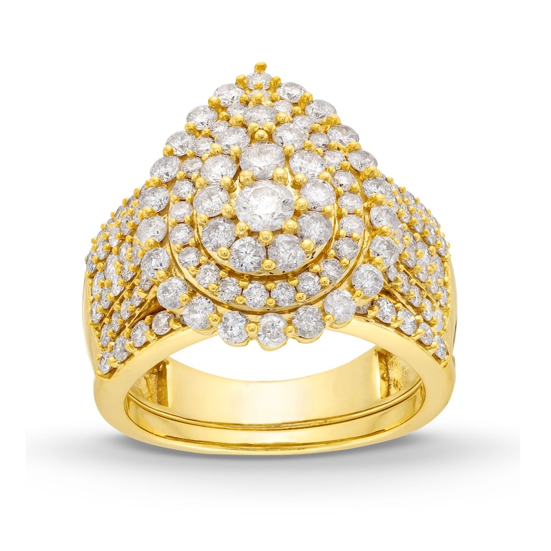 Main Image 1 of 2-1/4 CT. T.W. Pear Multi-Diamond Scallop Teardrop Frame Bridal Set in 10K Gold