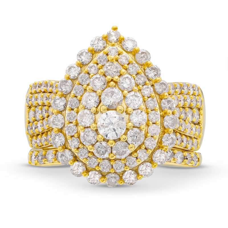 Main Image 4 of 2-1/4 CT. T.W. Pear Multi-Diamond Scallop Teardrop Frame Bridal Set in 10K Gold