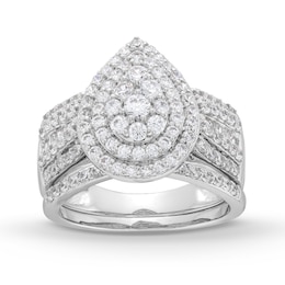 1-1/4 CT. T.W. Pear Multi-Diamond Teardrop Bow-Tie Bridal Set in 10K White Gold