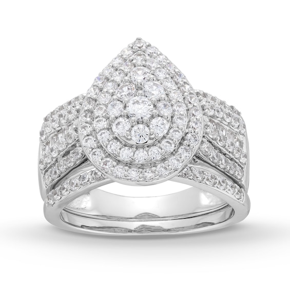 1-1/4 CT. T.w. Pear Multi-Diamond Teardrop Bow-Tie Bridal Set in 10K White Gold
