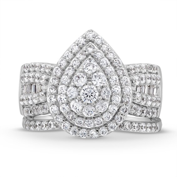 1-1/4 CT. T.w. Pear Multi-Diamond Teardrop Bow-Tie Bridal Set in 10K White Gold