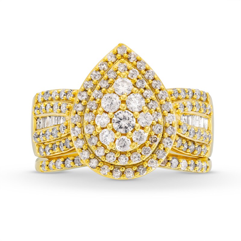 Main Image 4 of 1-1/4 CT. T.W. Pear Multi-Diamond Teardrop Bow-Tie Bridal Set in 10K Gold