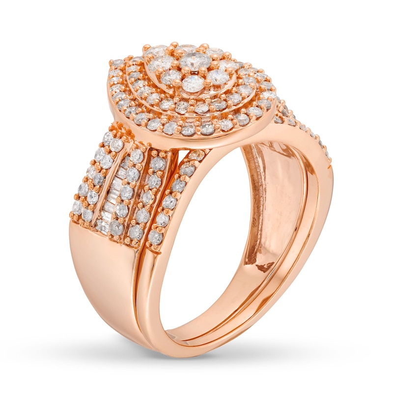 Main Image 3 of 1-1/4 CT. T.W. Pear Multi-Diamond Teardrop Bow-Tie Bridal Set in 10K Rose Gold