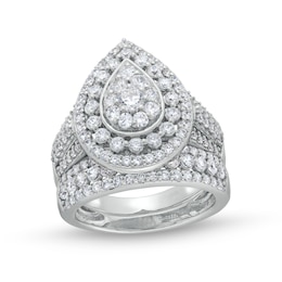 2 CT. T.W. Pear Multi-Diamond Teardrop Frame Multi-Row Bridal Set in 10K White Gold