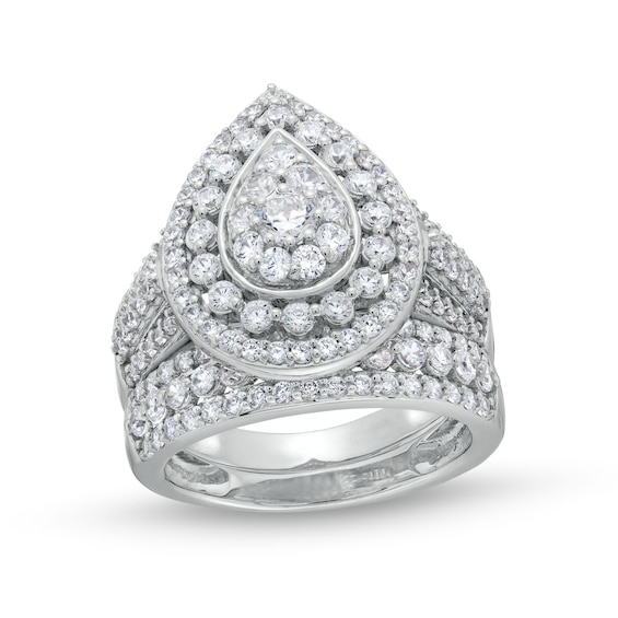 2 CT. T.w. Pear Multi-Diamond Teardrop Frame Multi-Row Bridal Set in 10K White Gold