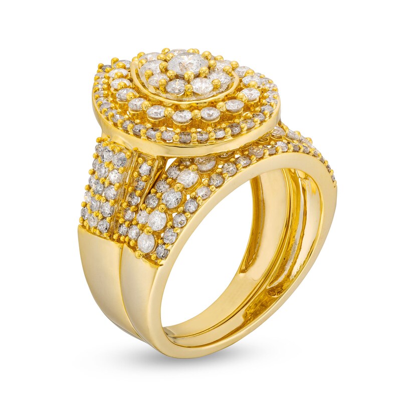 Main Image 3 of 2 CT. T.W. Pear Multi-Diamond Teardrop Frame Multi-Row Bridal Set in 10K Gold
