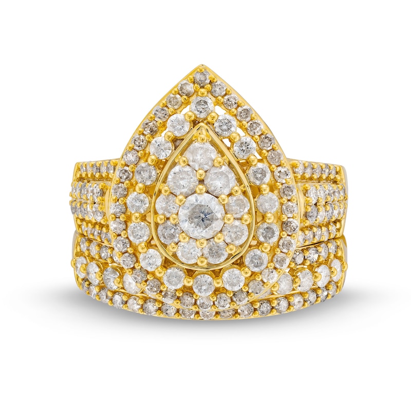 Main Image 4 of 2 CT. T.W. Pear Multi-Diamond Teardrop Frame Multi-Row Bridal Set in 10K Gold