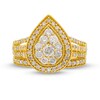 Thumbnail Image 4 of 1-1/4 CT. T.W. Pear Multi-Diamond Teardrop Frame Split Shank Vintage-Style Bridal Set in 10K Gold