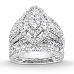 1-3/4 CT. T.W. Marquise Multi-Diamond Vintage-Style Bridal Set in 10K White Gold