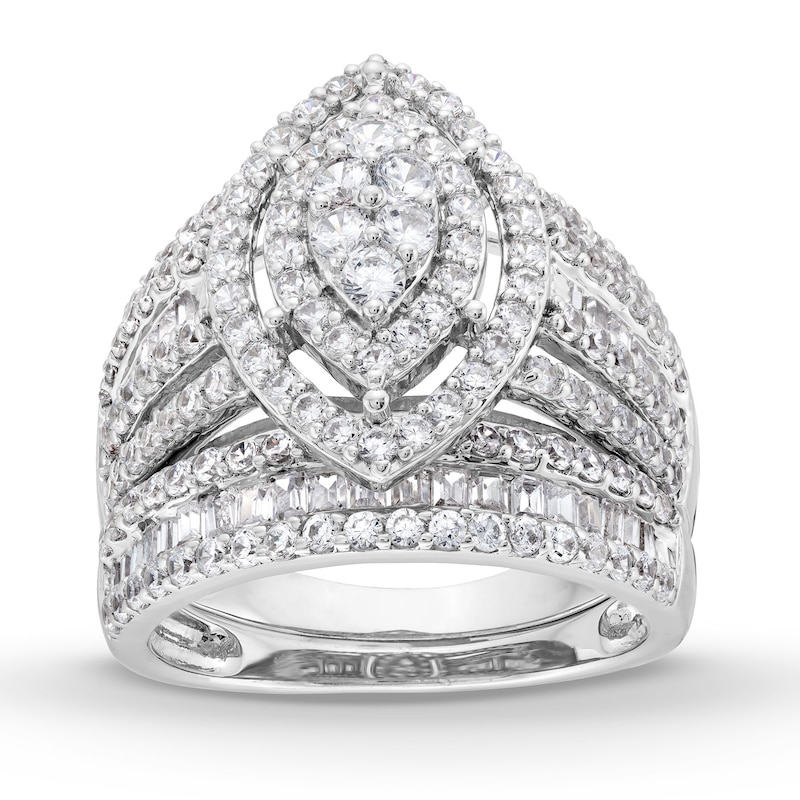 Main Image 1 of 1-3/4 CT. T.W. Marquise Multi-Diamond Vintage-Style Bridal Set in 10K White Gold