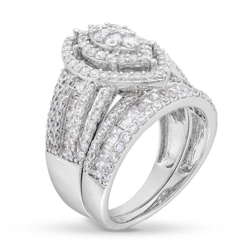 Main Image 3 of 1-3/4 CT. T.W. Marquise Multi-Diamond Vintage-Style Bridal Set in 10K White Gold