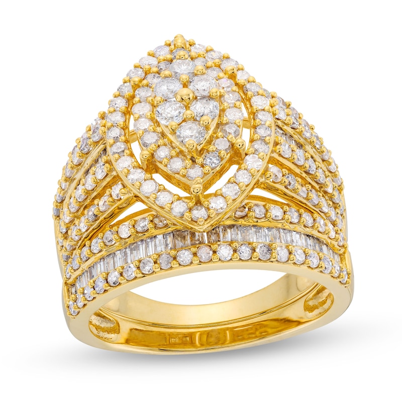 Main Image 1 of 1-3/4 CT. T.W. Marquise Multi-Diamond Vintage-Style Bridal Set in 10K Gold