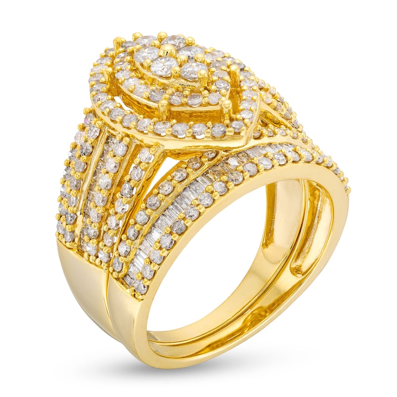 Main Image 3 of 1-3/4 CT. T.W. Marquise Multi-Diamond Vintage-Style Bridal Set in 10K Gold