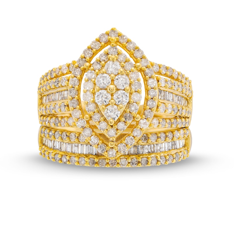 Main Image 4 of 1-3/4 CT. T.W. Marquise Multi-Diamond Vintage-Style Bridal Set in 10K Gold