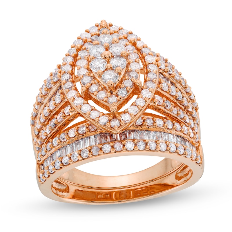 Main Image 1 of 1-3/4 CT. T.W. Marquise Multi-Diamond Vintage-Style Bridal Set in 10K Rose Gold