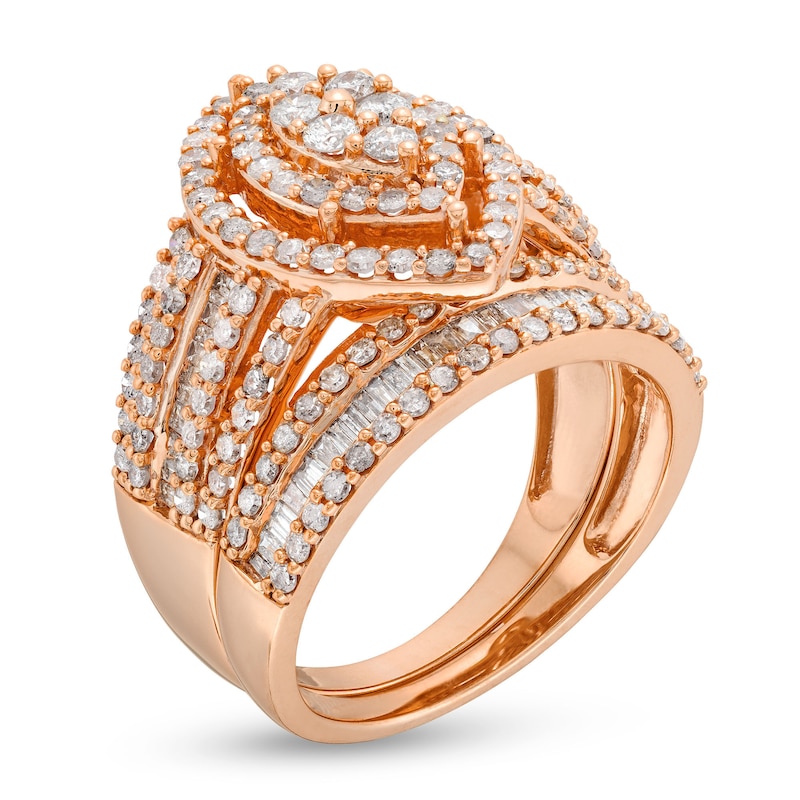 Main Image 3 of 1-3/4 CT. T.W. Marquise Multi-Diamond Vintage-Style Bridal Set in 10K Rose Gold
