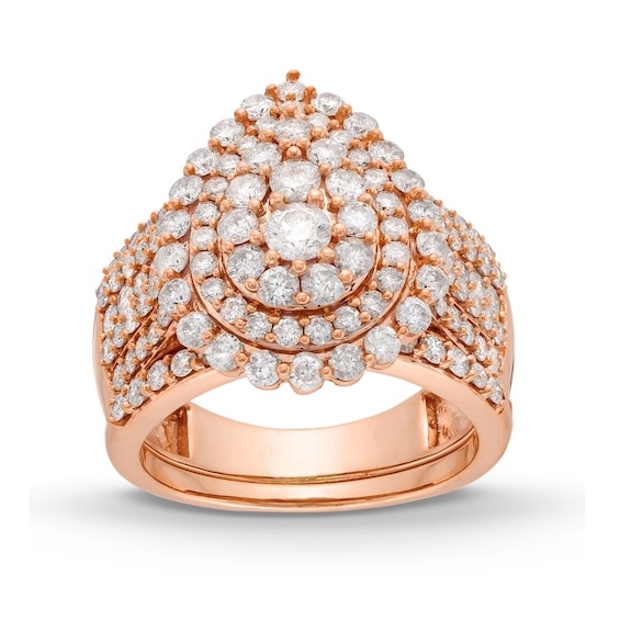 2-1/4 CT. T.w. Pear Multi-Diamond Scallop Teardrop Frame Bridal Set in 10K Rose Gold