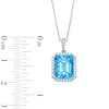 Thumbnail Image 3 of Emerald-Cut Swiss Blue Topaz and White Lab-Created Sapphire Octagon Frame Pendant in Sterling Silver