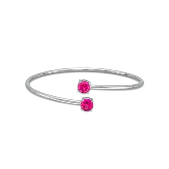 7.0mm Lab-Created Ruby Solitaire Bypass Bangle in Sterling Silver - 7.25"