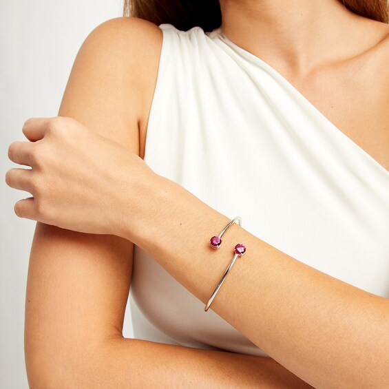 7.0mm Lab-Created Ruby Solitaire Bypass Bangle in Sterling Silver - 7.25"