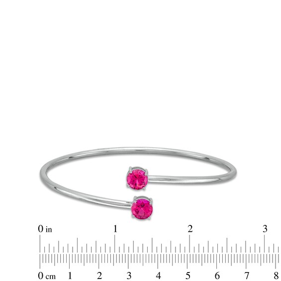 7.0mm Lab-Created Ruby Solitaire Bypass Bangle in Sterling Silver - 7.25"