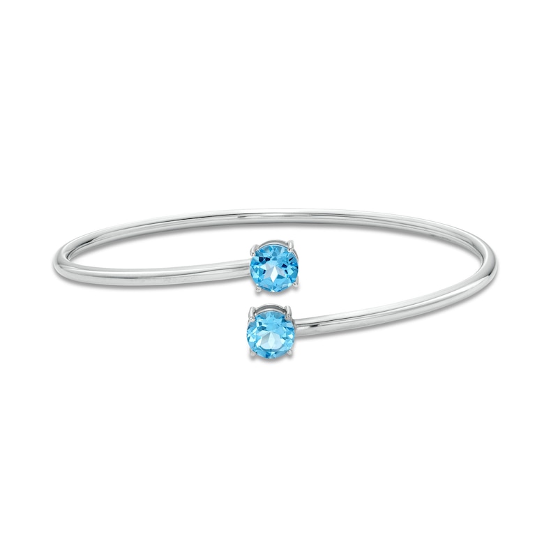 Main Image 1 of 7.0mm Swiss Blue Topaz Solitaire Bypass Bangle in Sterling Silver - 7.25"