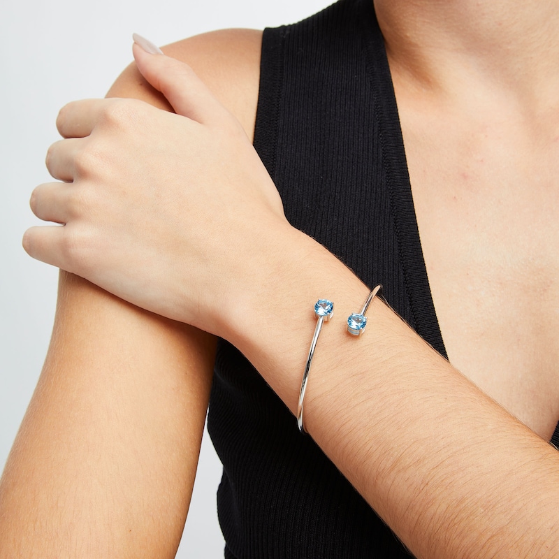 Main Image 2 of 7.0mm Swiss Blue Topaz Solitaire Bypass Bangle in Sterling Silver - 7.25"
