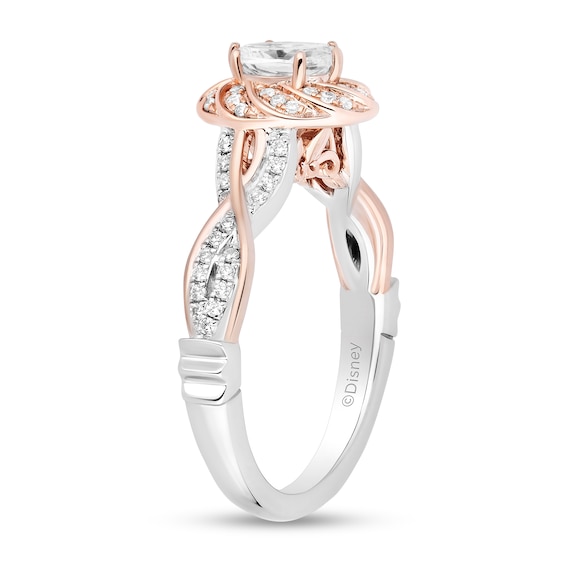 Enchanted Disney Rapunzel 3/4 CT. T.w. Oval Diamond Braid Frame Engagement Ring in 14K Two-Tone Gold (I/I1)
