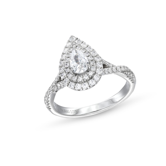 Vera Wang Love Collection 7/8 CT. T.w. Pear-Shaped Diamond Frame Twist Shank Engagement Ring in 14K White Gold (I/Si2)