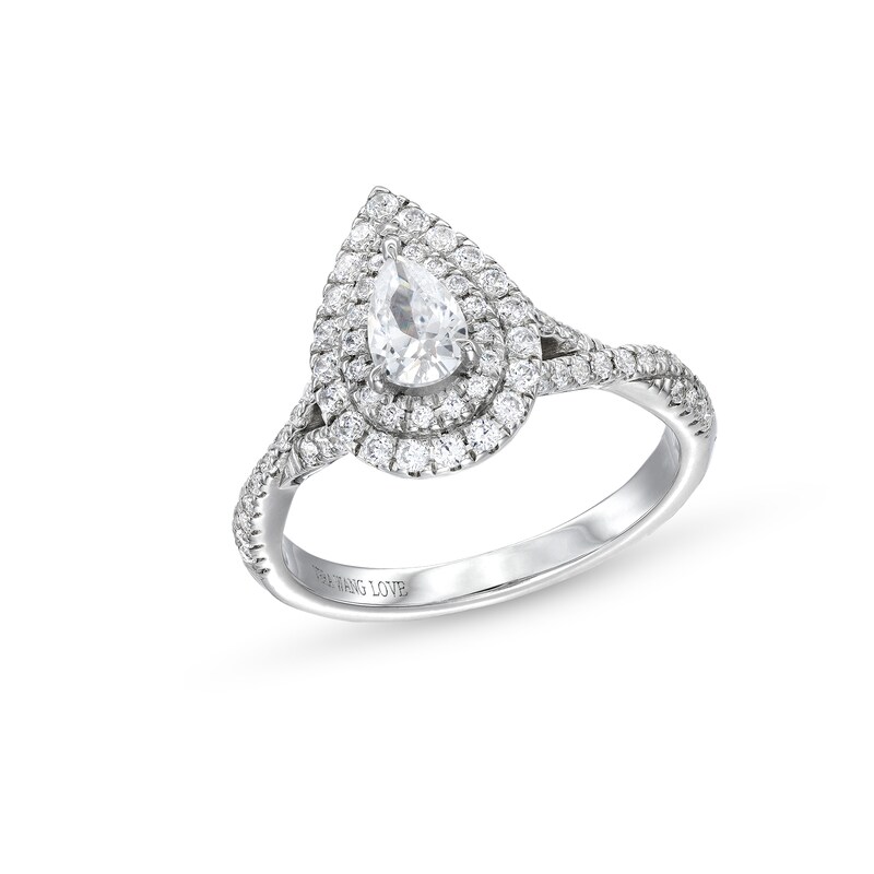 Main Image 1 of Vera Wang Love Collection 7/8 CT. T.W. Pear-Shaped Diamond Frame Twist Shank Engagement Ring in 14K White Gold (I/SI2)