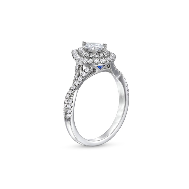 Main Image 3 of Vera Wang Love Collection 7/8 CT. T.W. Pear-Shaped Diamond Frame Twist Shank Engagement Ring in 14K White Gold (I/SI2)