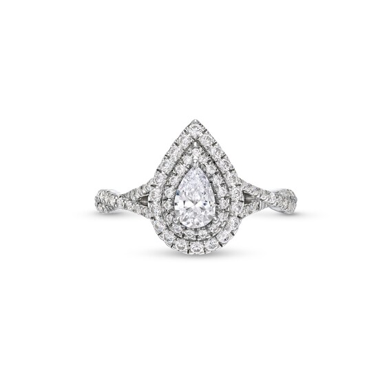 Vera Wang Love Collection 7/8 CT. T.w. Pear-Shaped Diamond Frame Twist Shank Engagement Ring in 14K White Gold (I/Si2)