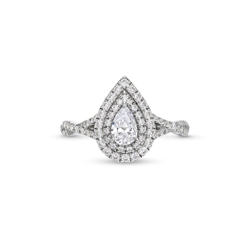 Main Image 4 of Vera Wang Love Collection 7/8 CT. T.W. Pear-Shaped Diamond Frame Twist Shank Engagement Ring in 14K White Gold (I/SI2)