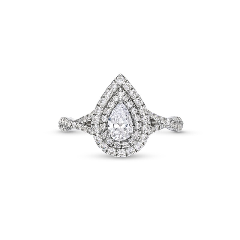 Vera Wang Love Collection 7/8 CT. T.W. Pear-Shaped Diamond Frame Twist Shank Engagement Ring in 14K White Gold (I/SI2)