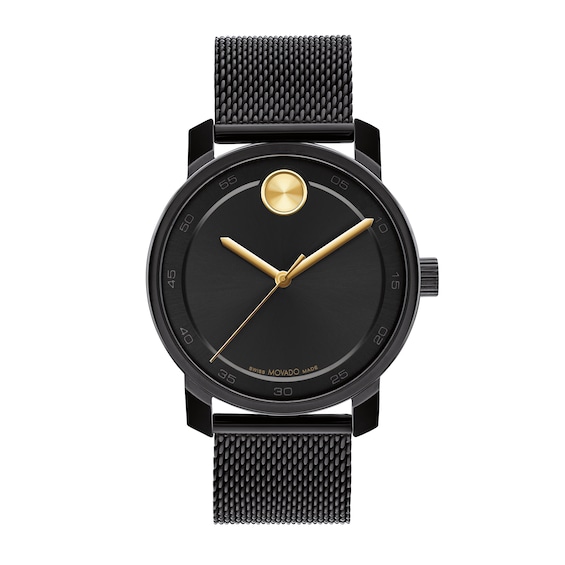 Men's Movado BoldÂ® Access Black Mesh Strap Watch with Gold-Tone Accent Black Dial (Model: 3600960)