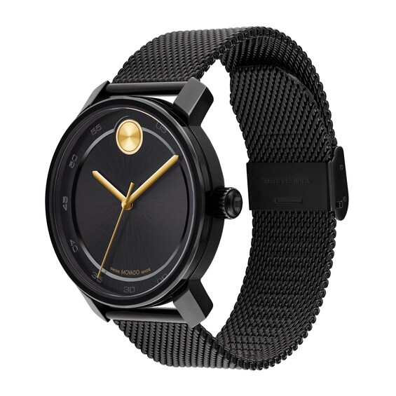 Men's Movado BoldÂ® Access Black Mesh Strap Watch with Gold-Tone Accent Black Dial (Model: 3600960)