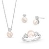 Thumbnail Image 1 of Freshwater Cultured Pearl and White Lab-Created Sapphire Pendant, Ring and Stud Earrings Set in Sterling Silver
