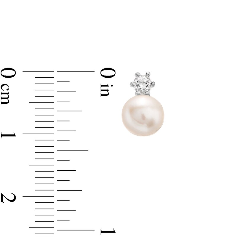 Main Image 4 of Freshwater Cultured Pearl and White Lab-Created Sapphire Pendant, Ring and Stud Earrings Set in Sterling Silver