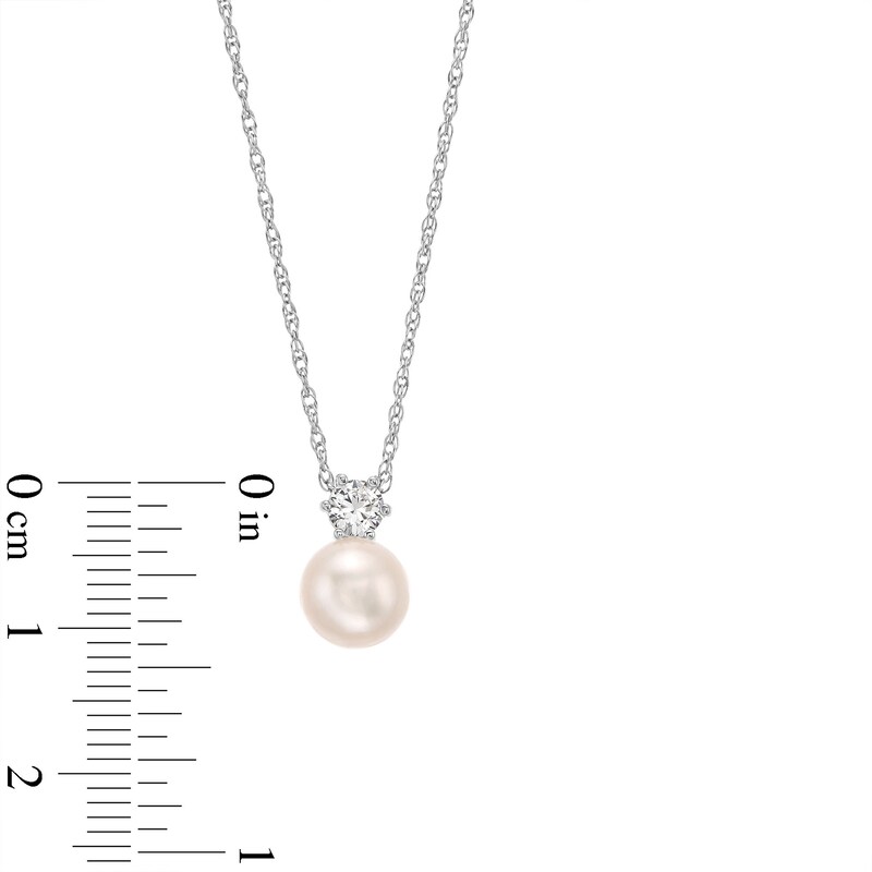 Main Image 5 of Freshwater Cultured Pearl and White Lab-Created Sapphire Pendant, Ring and Stud Earrings Set in Sterling Silver