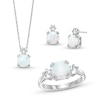 Thumbnail Image 1 of Cushion-Shaped Lab-Created Opal and White Lab-Created Sapphire Pendant, Ring and Stud Earrings Set in Sterling Silver