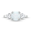 Thumbnail Image 4 of Cushion-Shaped Lab-Created Opal and White Lab-Created Sapphire Pendant, Ring and Stud Earrings Set in Sterling Silver