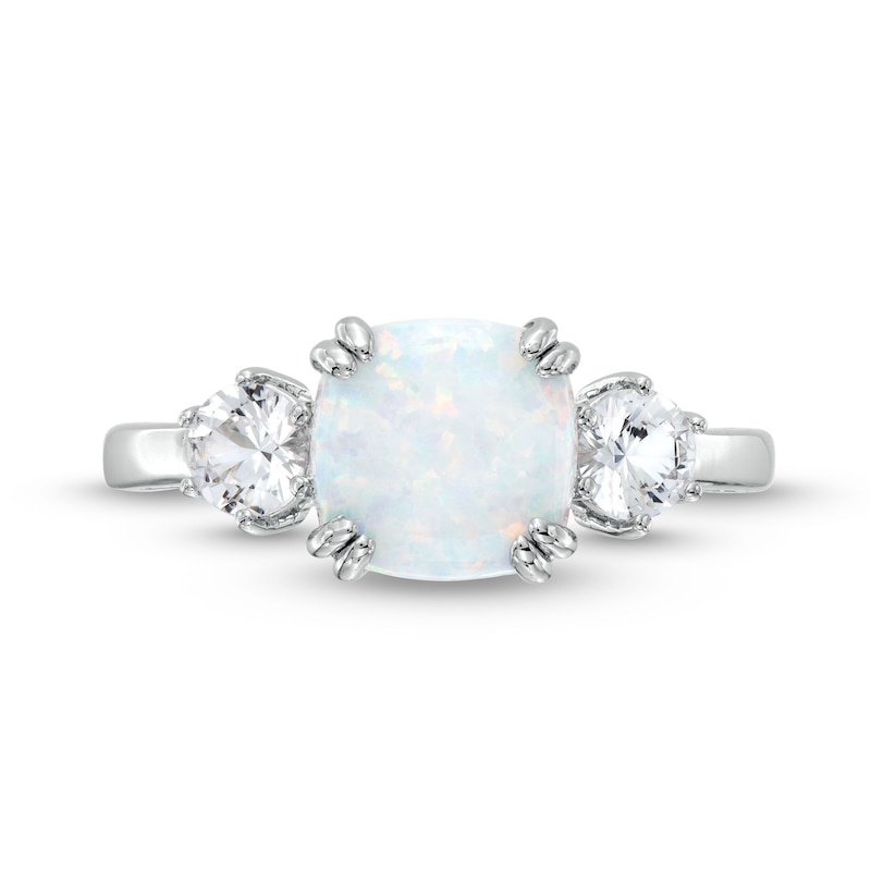 Main Image 4 of Cushion-Shaped Lab-Created Opal and White Lab-Created Sapphire Pendant, Ring and Stud Earrings Set in Sterling Silver