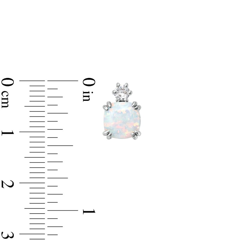 Main Image 5 of Cushion-Shaped Lab-Created Opal and White Lab-Created Sapphire Pendant, Ring and Stud Earrings Set in Sterling Silver