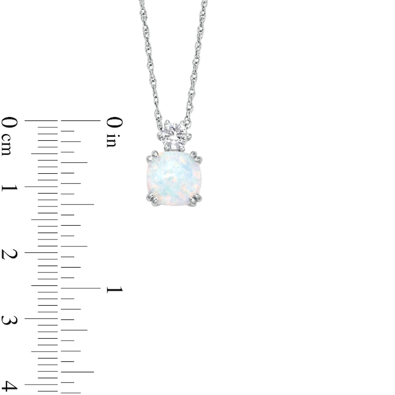 Main Image 6 of Cushion-Shaped Lab-Created Opal and White Lab-Created Sapphire Pendant, Ring and Stud Earrings Set in Sterling Silver